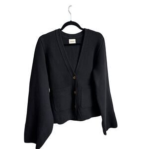 Khaite Scarlet Cardigan Black Medium 100% Cashmere Ribbed Button Front Sweater